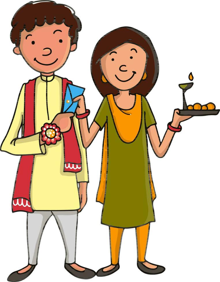 Character of brother and sister for Raksha Bandhan. vector
