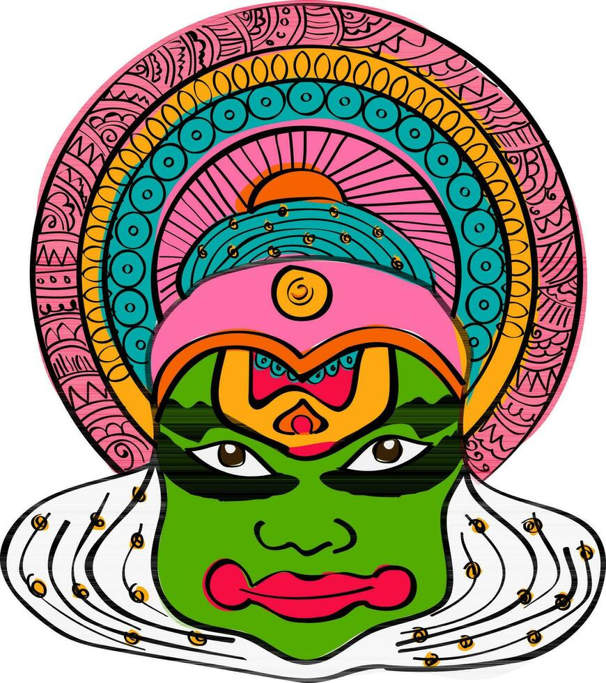 ilustración de Kathakali bailarín rostro. vector