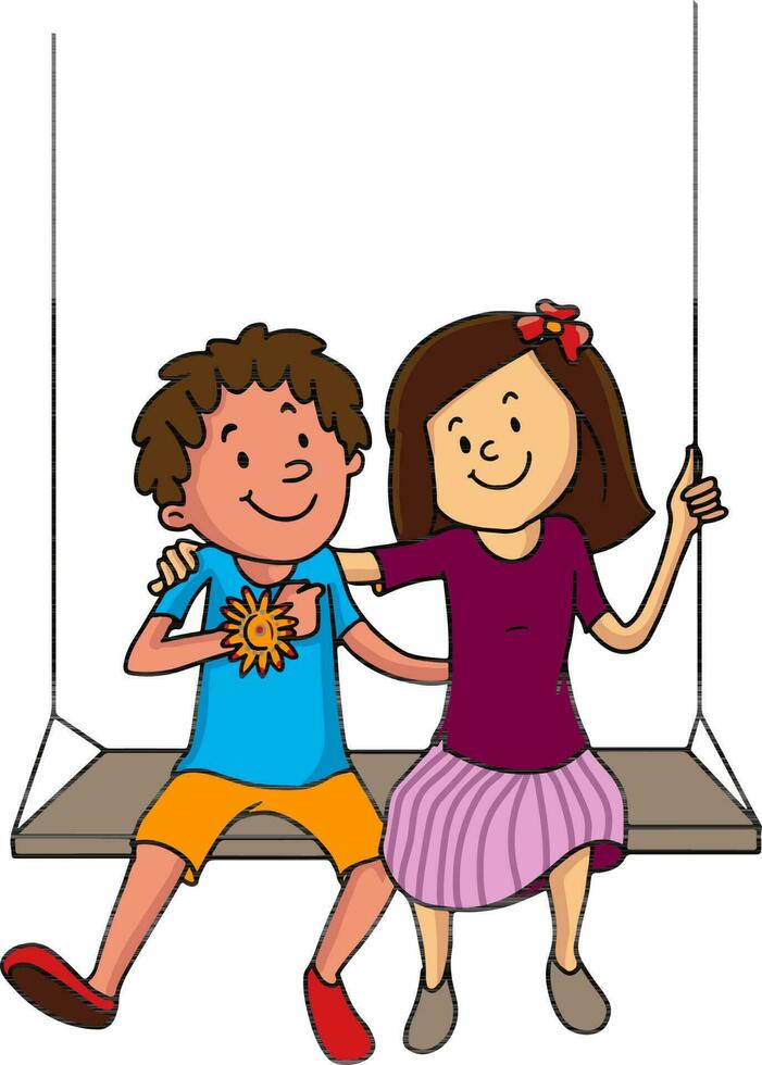 Cute little boy and girl on swing. vector