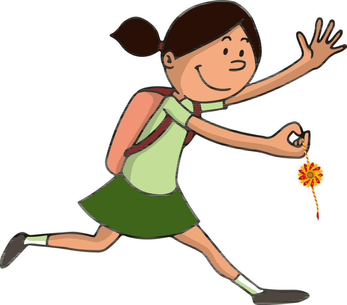 Illustration of little girl student with Rakhi. vector