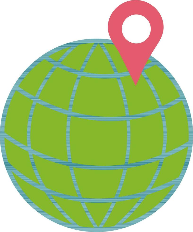 Illustration of globe icon with map pin in color style. vector
