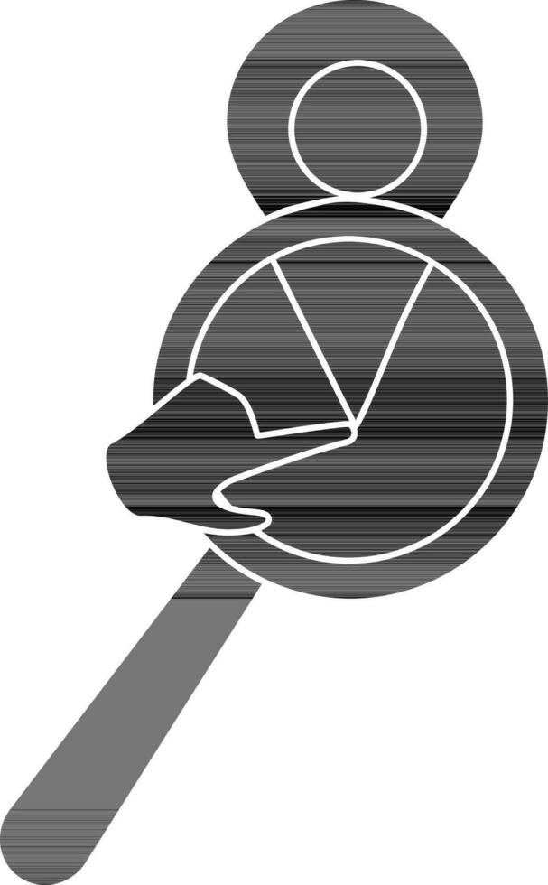 Map pin sign on magnify tool with hand in glyph style. vector