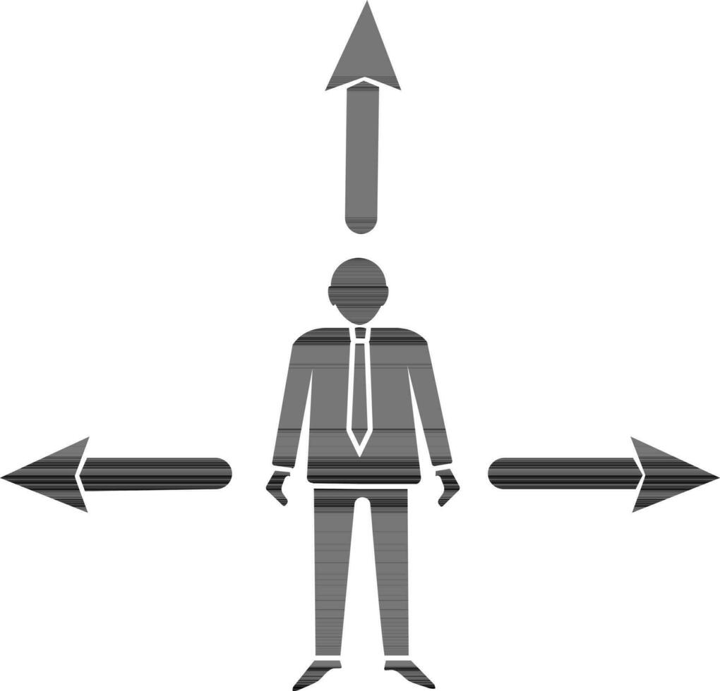 Black style of employee icon with three direction of arrow. vector