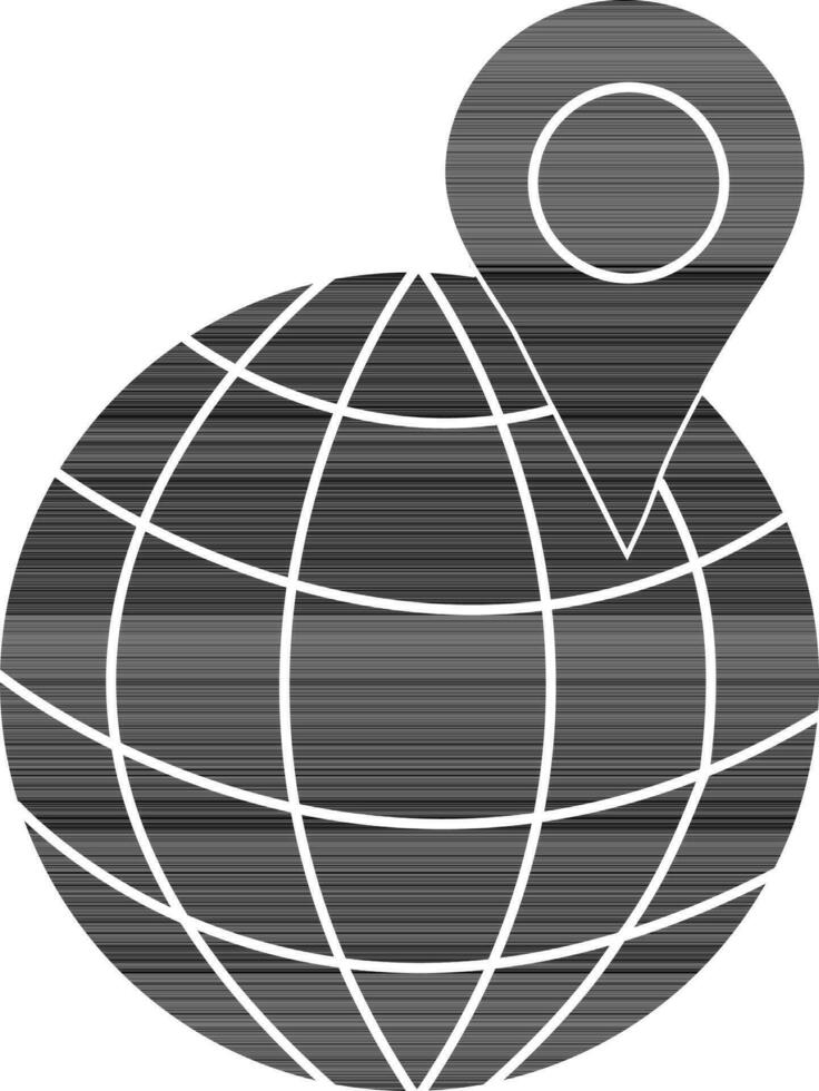 Globe icon with map pin in glyph style. vector