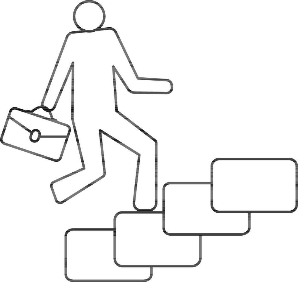 Employee with briefcase walk on stairs in stroke style. vector