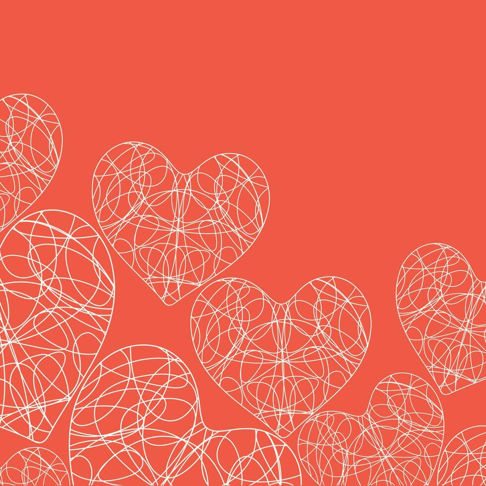 White line art hearts decorated background. vector