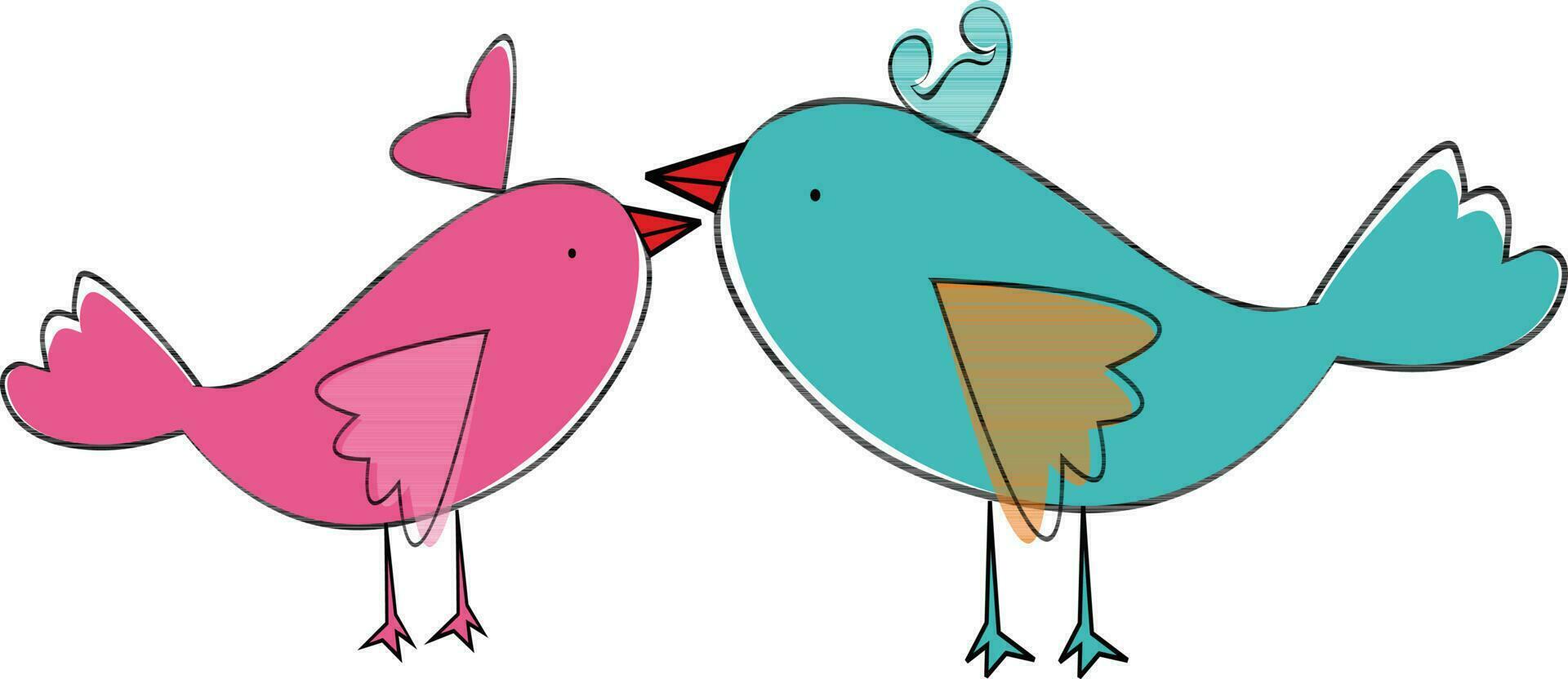 Birds made by pink and blue line art illustration. vector