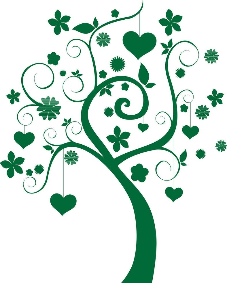 Tree decorated hearts, flowers, and leaves. vector