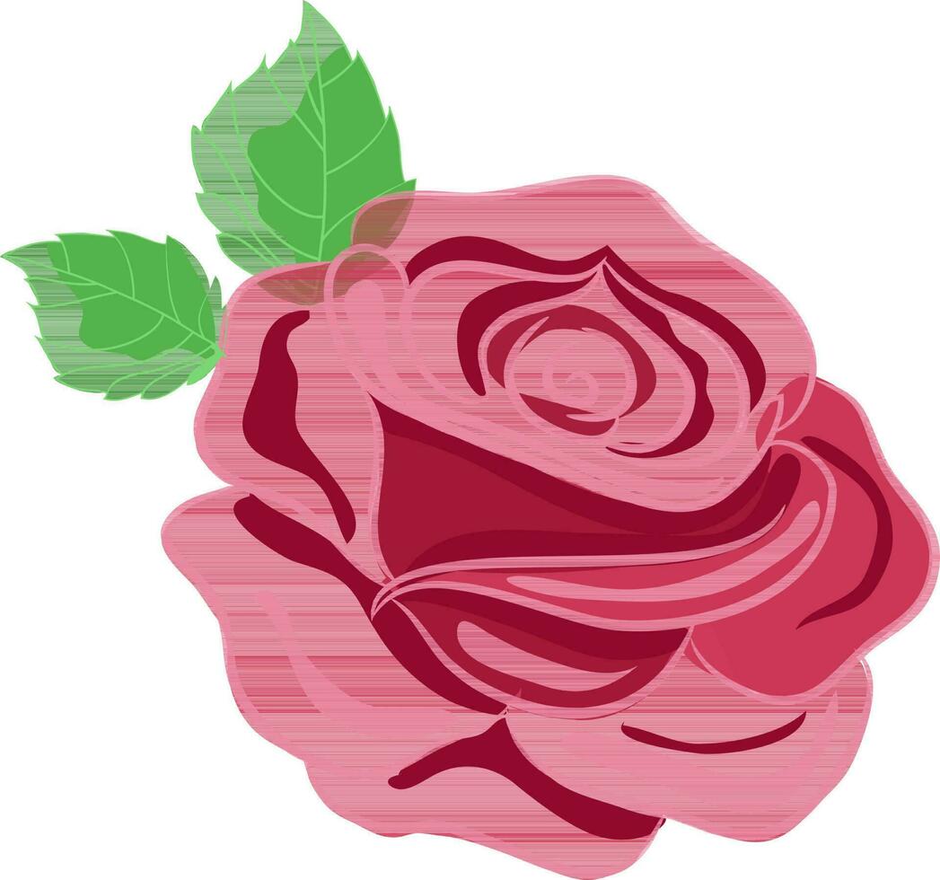 Beautiful red rose with green leaves. vector
