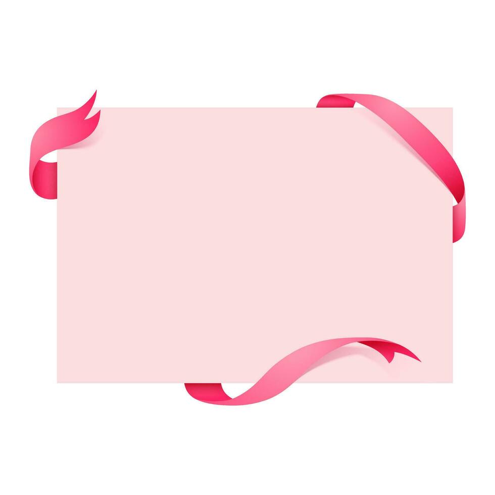 Blank card decorated pink ribbon. vector