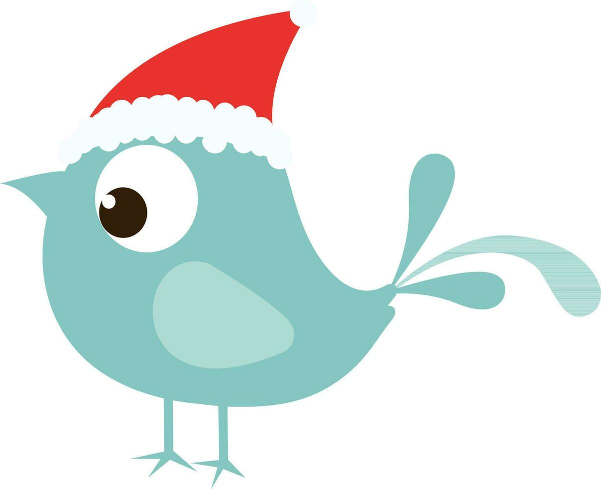 Cute bird wearing santa hat. vector