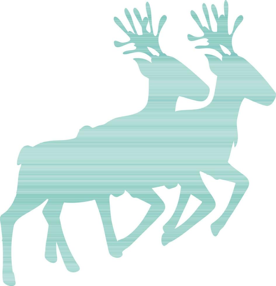 Runing blue two faceless reindeer. vector
