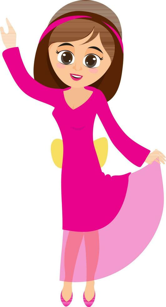 Beautiful bride holding her pink gown. vector