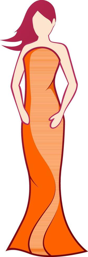 Standing young girl in orange dress. vector