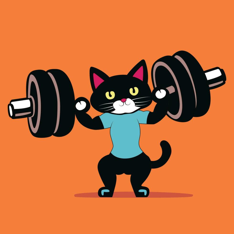 Cute Cartoon illustration cat Training Gym with barbell vector