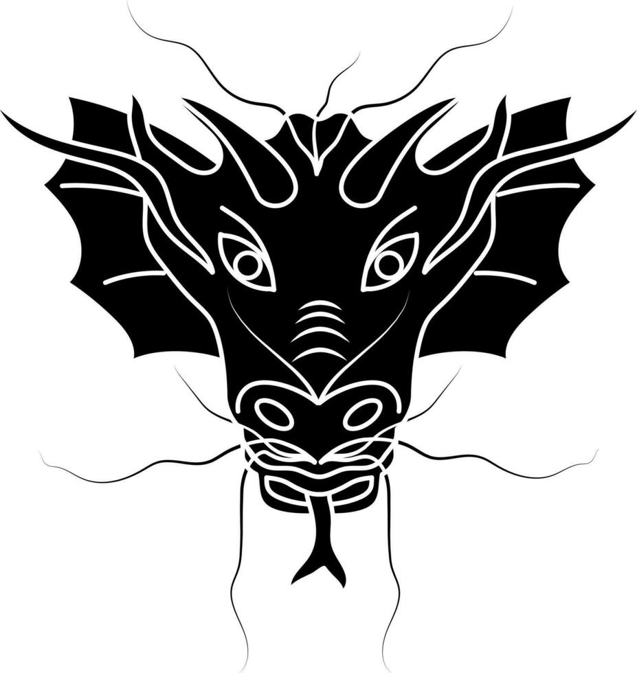 Animal of chinese zodian symbol in dragon face in black. vector