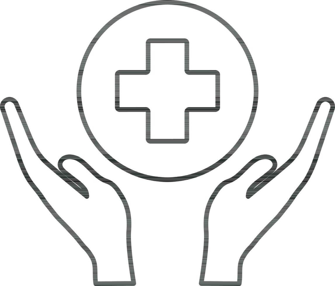 Hand holding plus sign icon for healthcare concept. vector