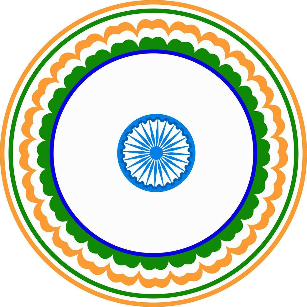 Indian Flag color circular frame with Ashoka Wheel. vector