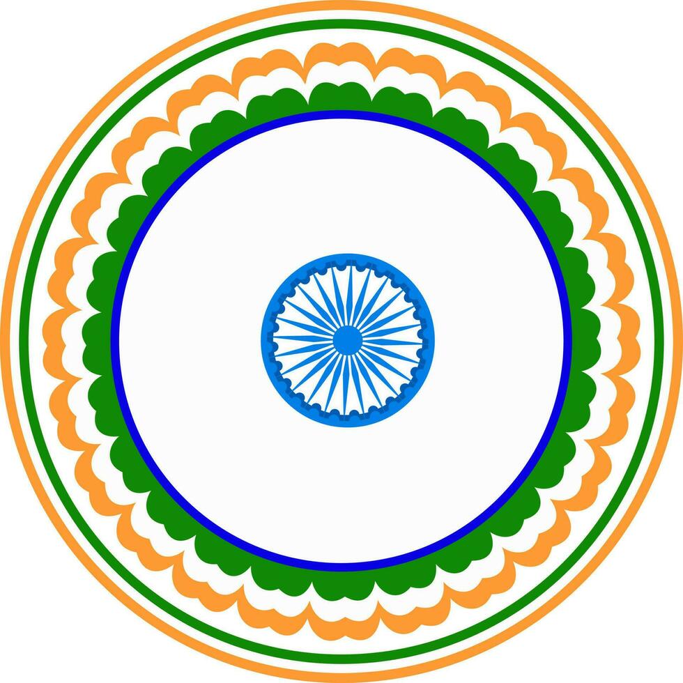 Indian Flag color circular frame with Ashoka Wheel. vector