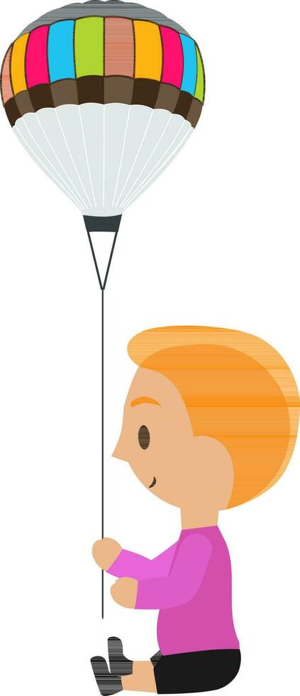 Character of a little boy with hot air balloon. vector