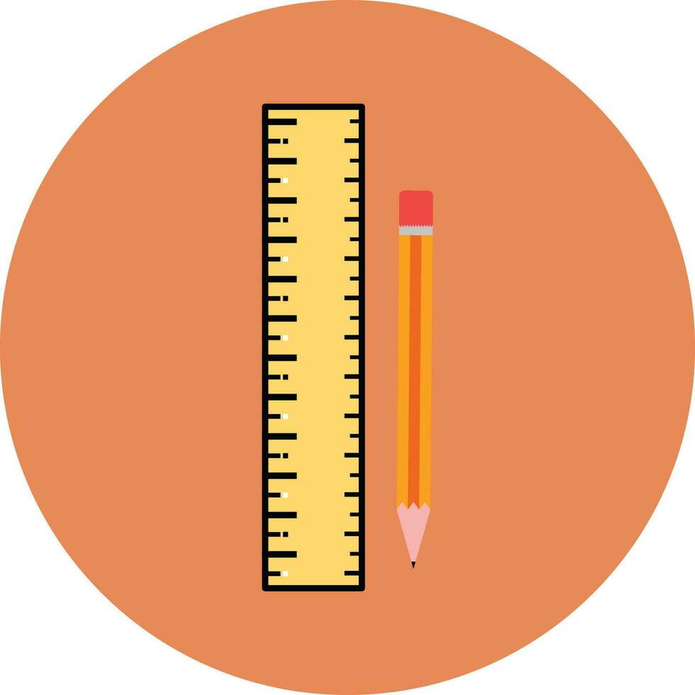 Illustration of stand pencil and scale on circular orange background. vector