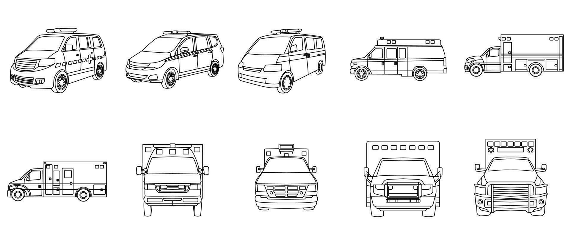 Ambulance Outline Illustration Vector Set
