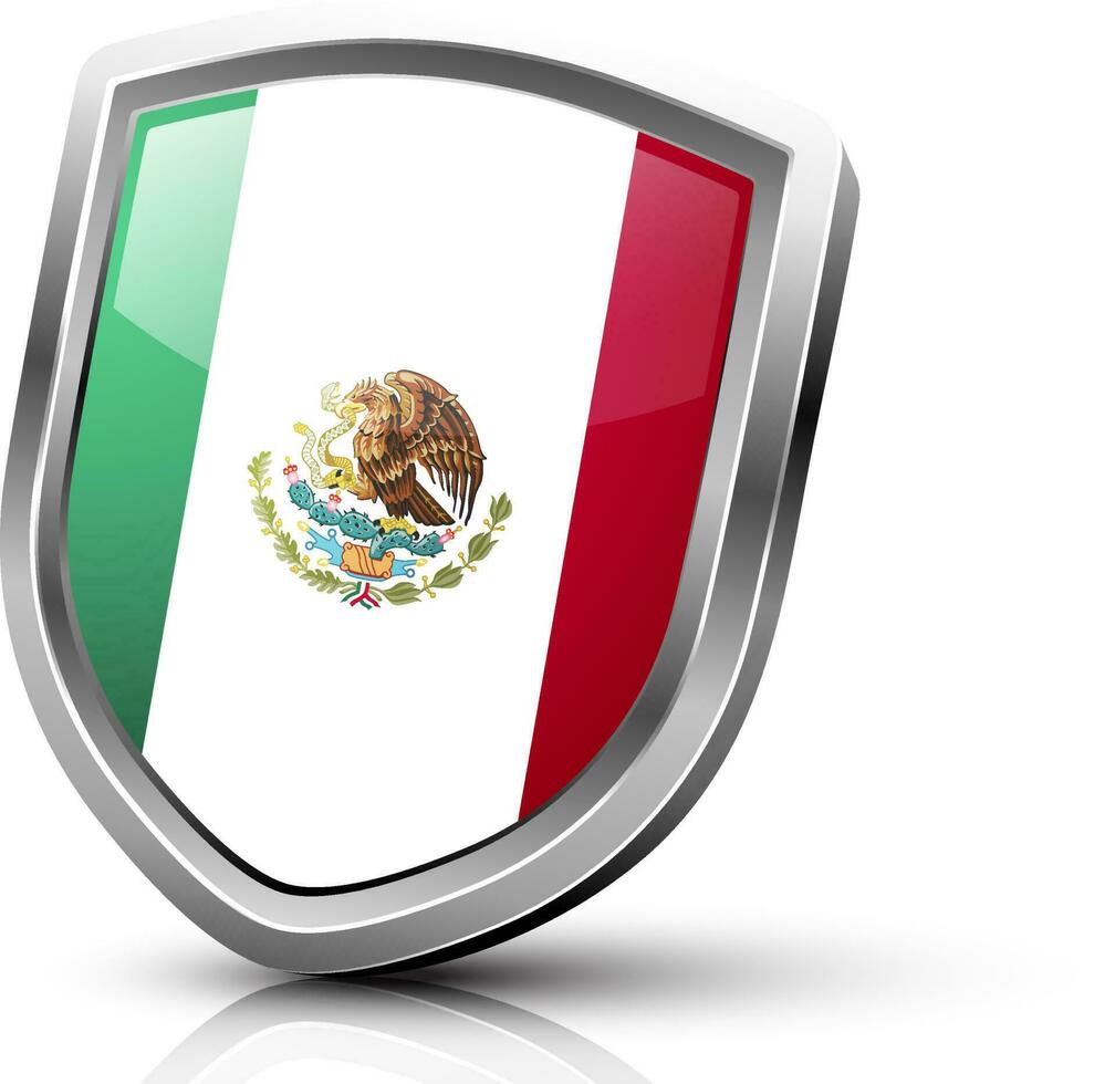 Mexico flag with symbol on glossy shield. vector