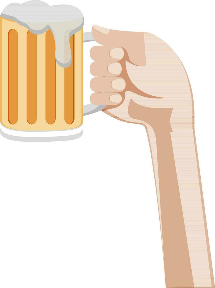 Flat illustration of human hand with beer mug. vector