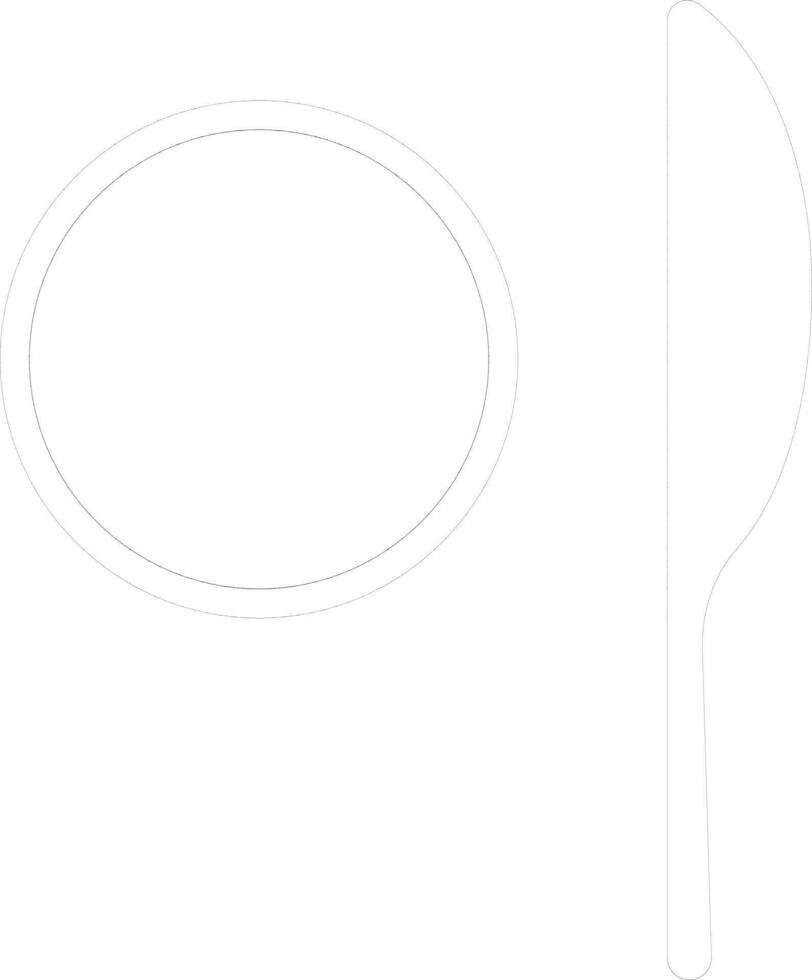 Plate and knife in black line art. vector