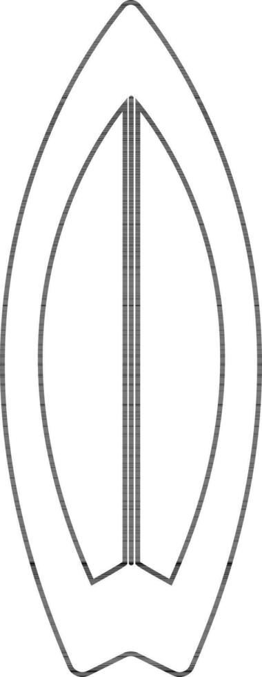 Black line art surfboard in flat style. vector