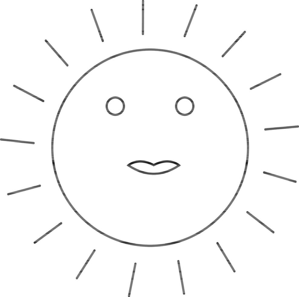 Character of sun in black line art. vector