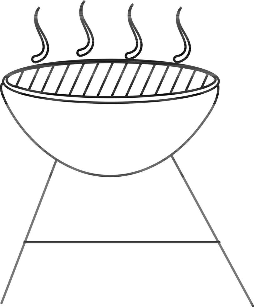 Barbecue on grill in black line art. vector