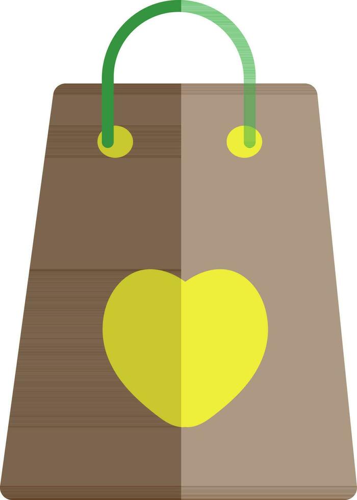 Yellow heart on brown shopping bag. vector