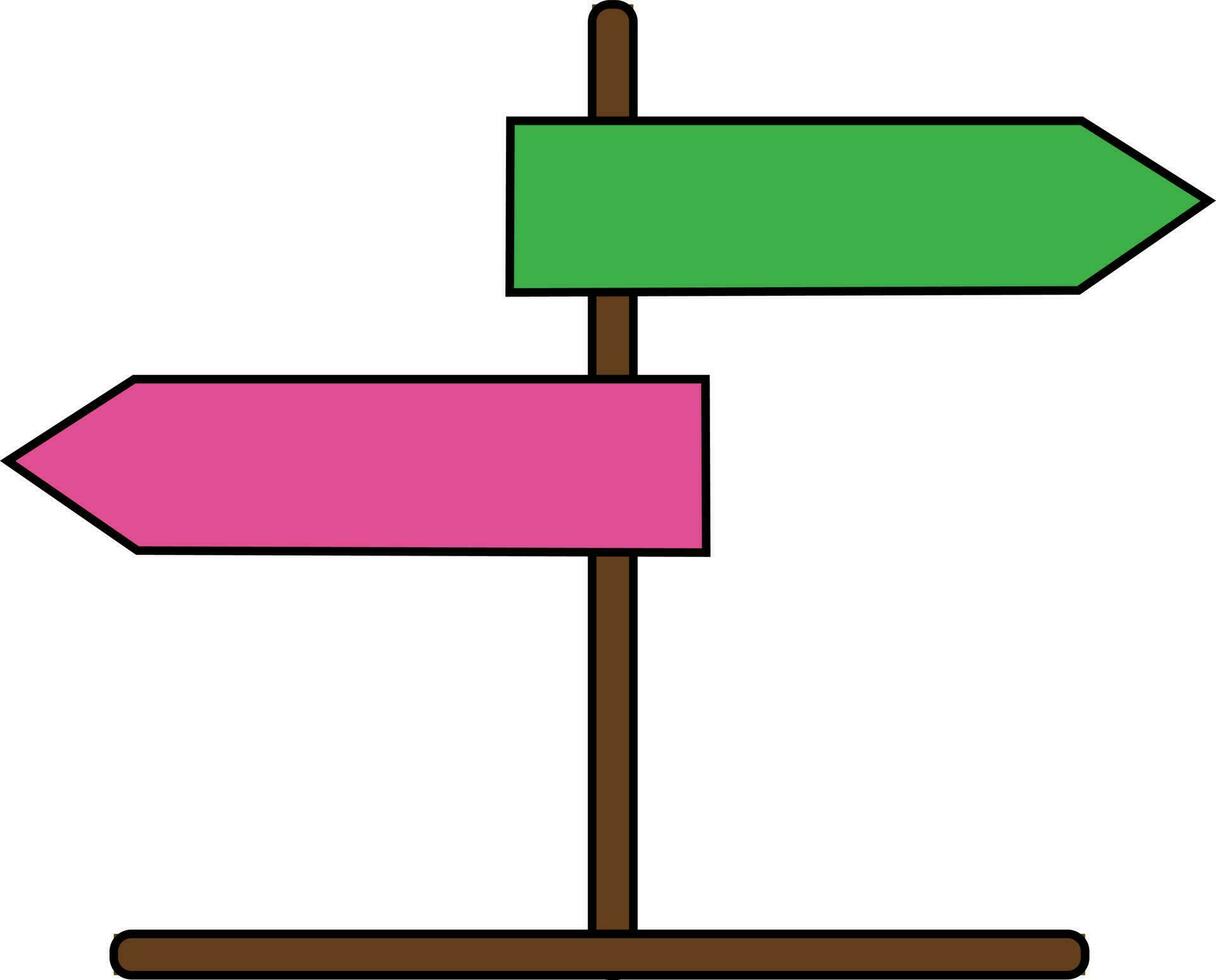 Direction board in brown and green, pink color. vector