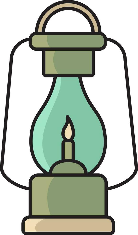Burning Oil Lamp Flat Icon In Olive And Teal Color. vector