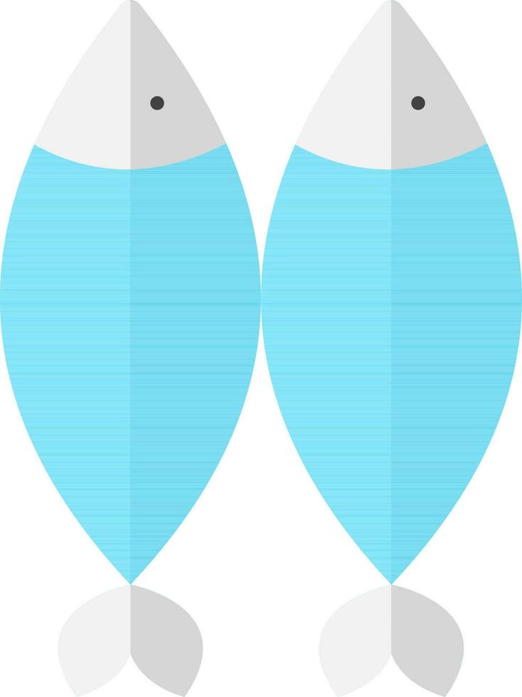 Flat Style Two Fish Icon In Blue And Gray Color. vector