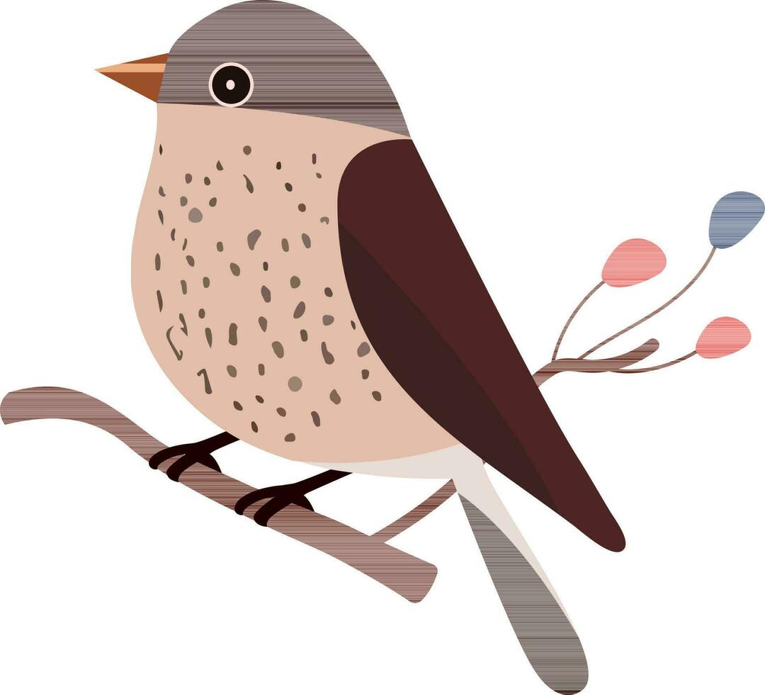 Sparrow Bird Sitting On Floral Branch Icon In Brown Color. vector