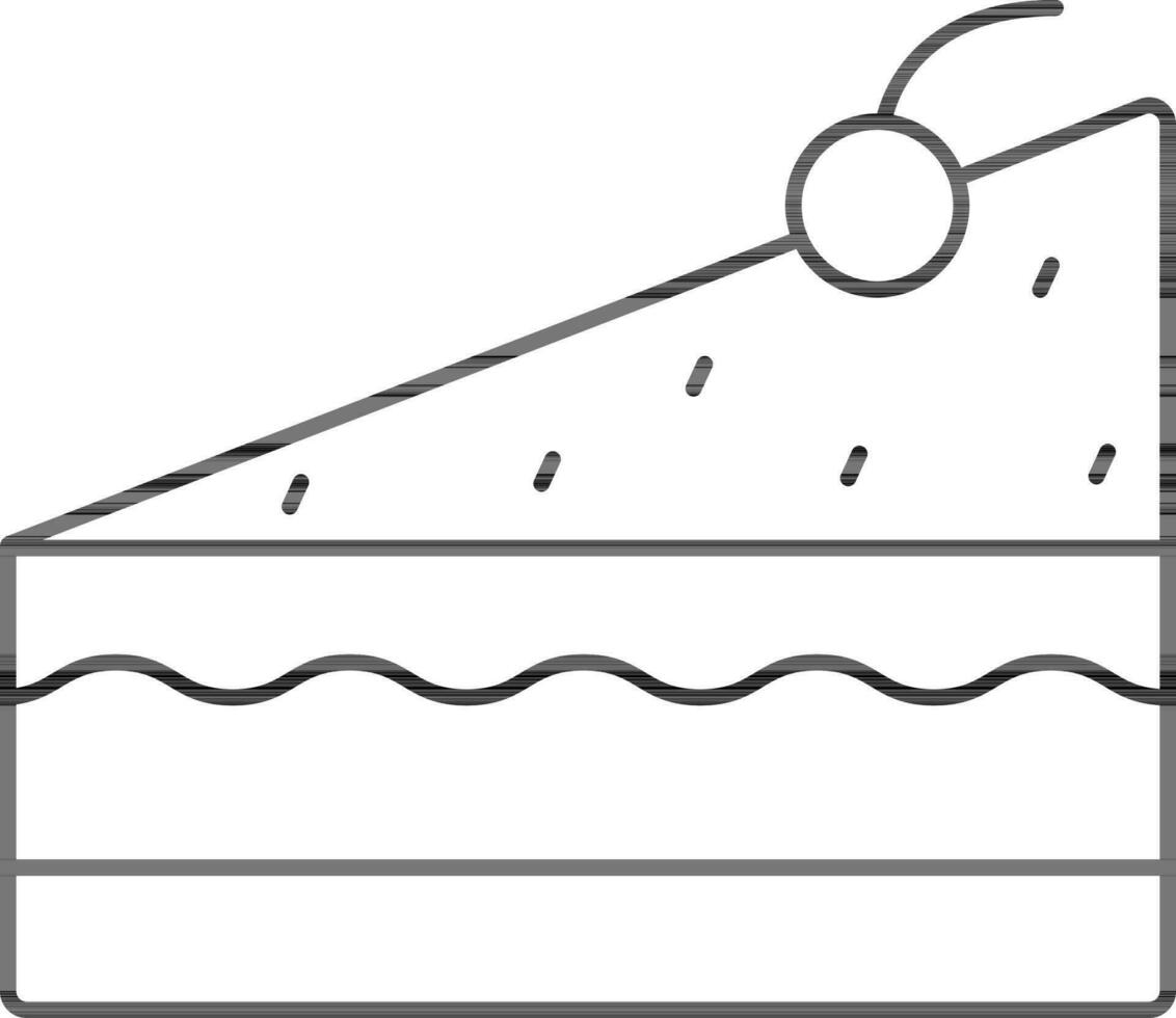 Cake Slice Decorated With Cherry Icon In Outline Style. vector