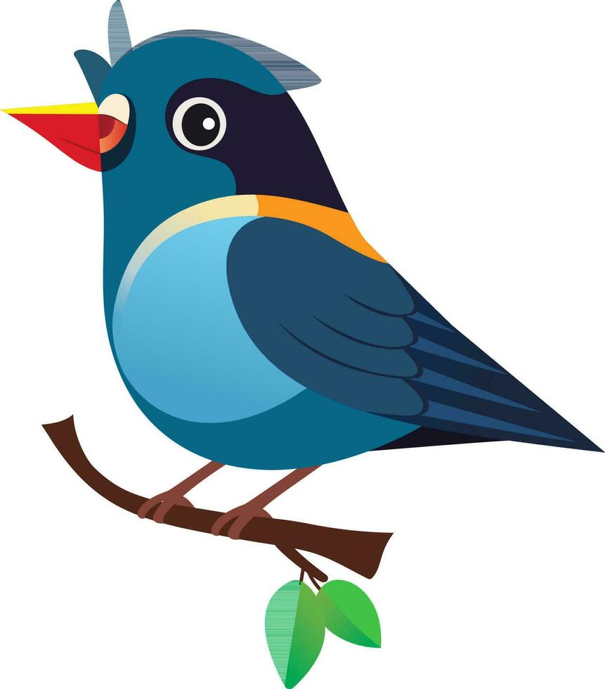 Bird Sitting On Branch In Blue Color. vector