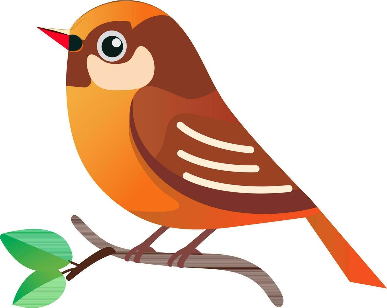 Bird Sitting On Branch In Orange Color. vector