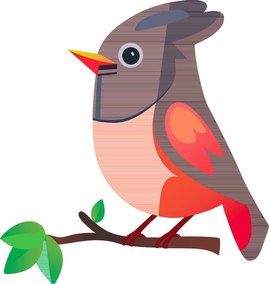 Titmouse Bird Sitting On Branch Icon In Peach And Purple Color. vector