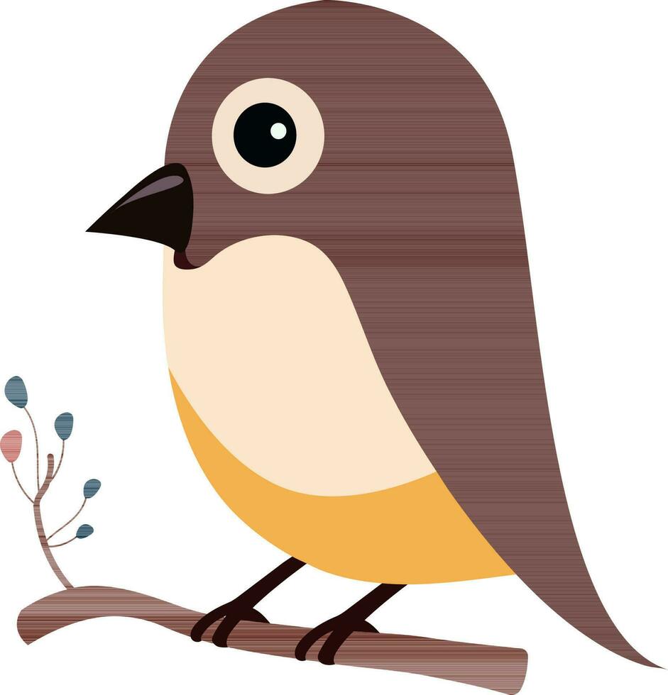 Cute Bird Sitting On Floral Branch Icon In Flat Style. vector