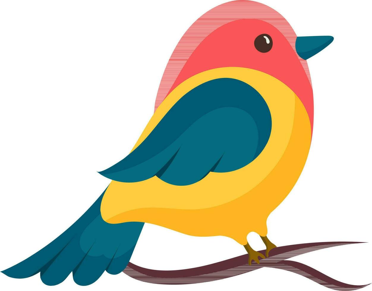 personaje de linda pájaro sentado en rama en vistoso. vector