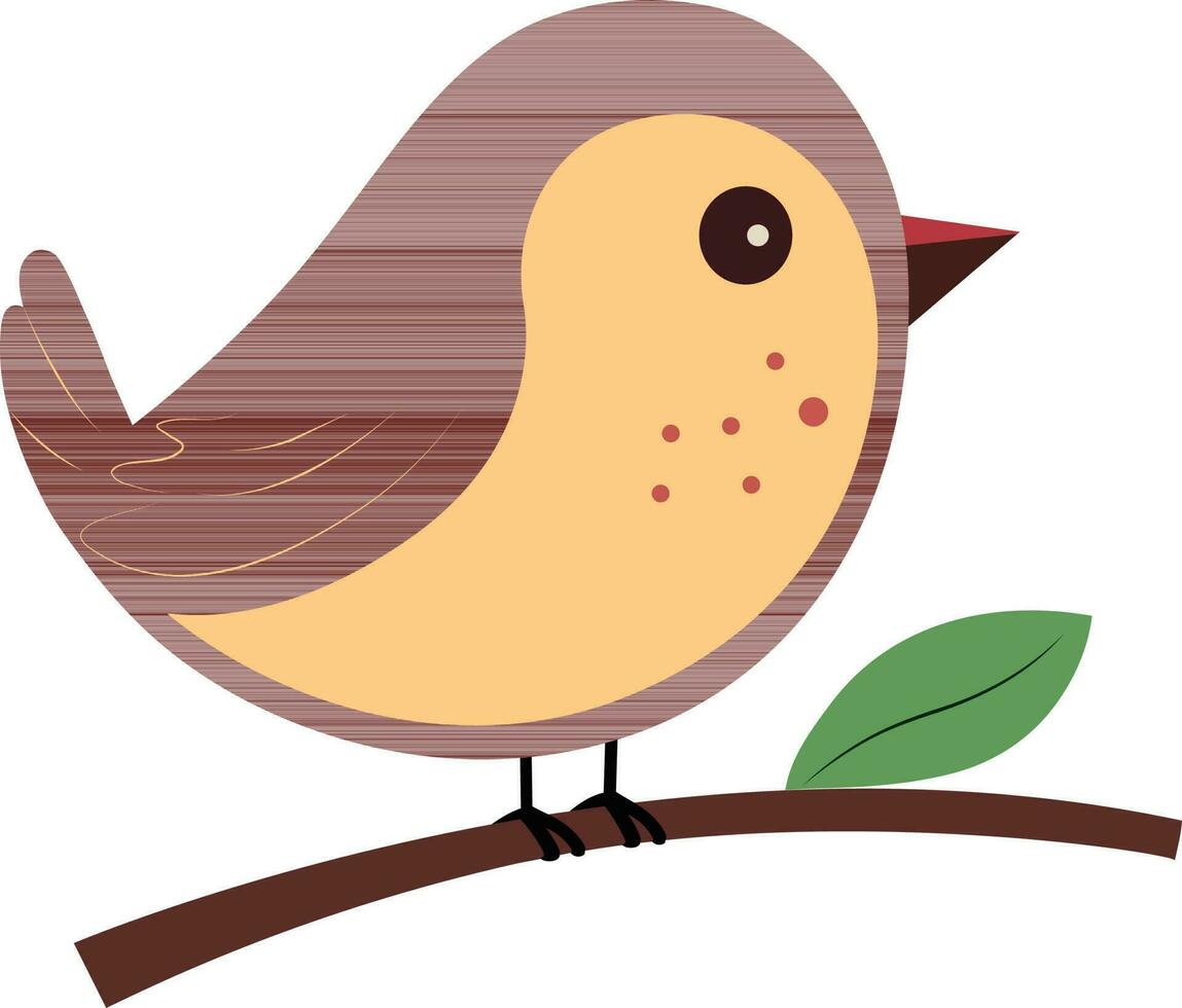 Cute Bird Sitting On Branch Icon In Brown Color. vector