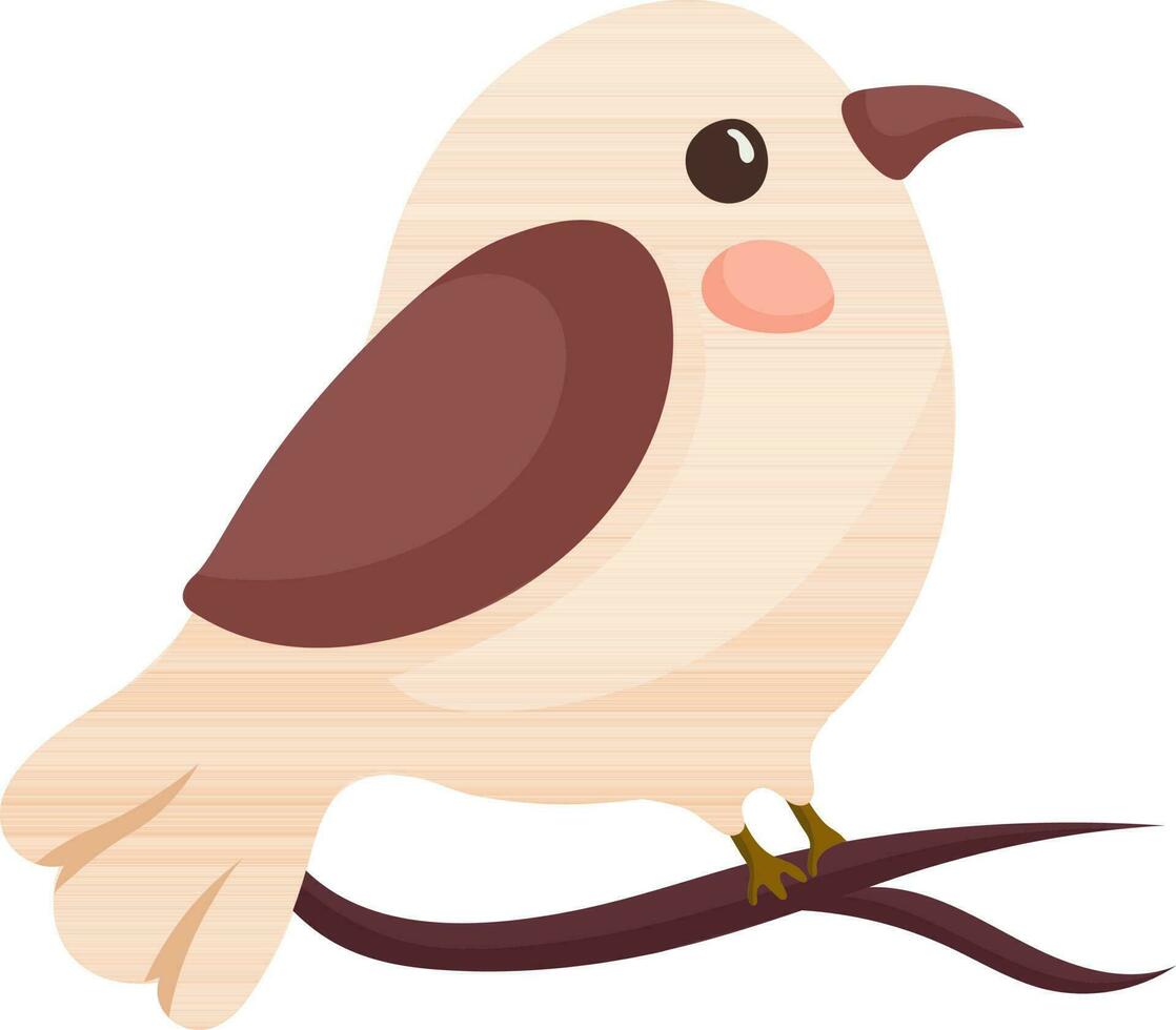 Cute Bird Sitting On Branch In Brown Color. vector