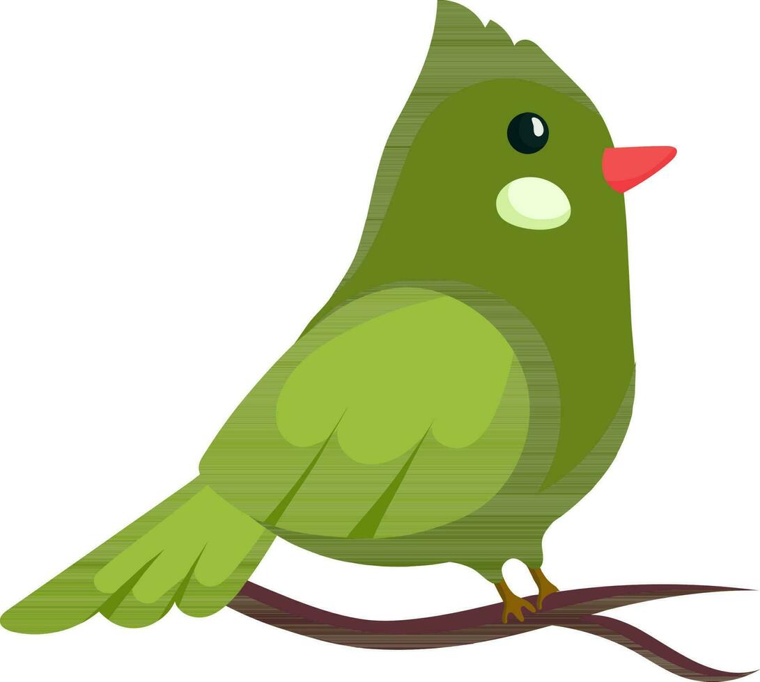 Character of Crest Bird Sitting On Branch Icon In Green Color. vector