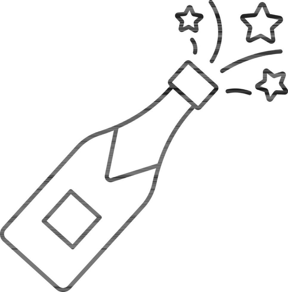 Open Champagne Bottle With Confetti Icon In Black Outline Style. vector