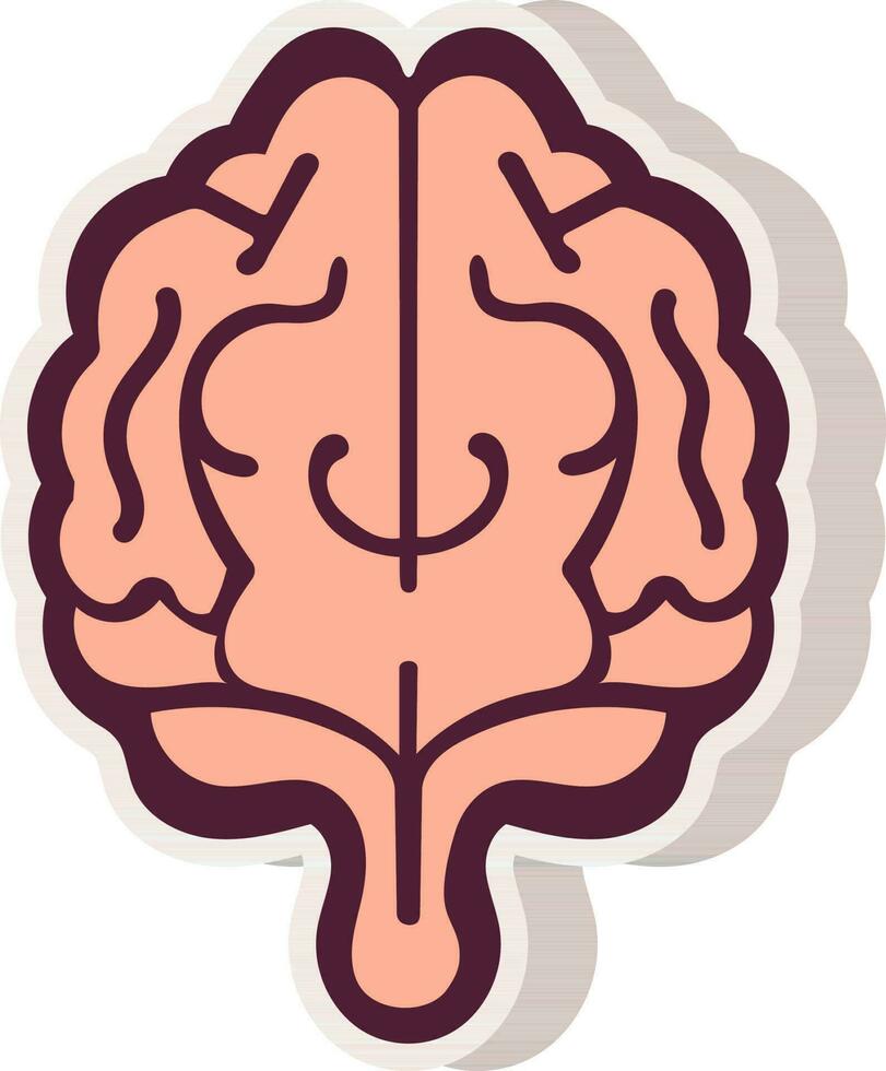 Back View of Peach Brain Icon In Sticker Style. vector