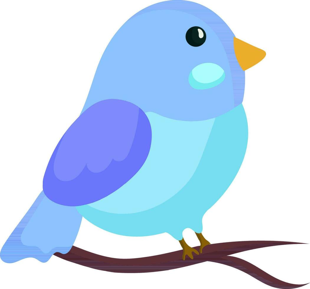 Blue Bird Sitting On Branch Icon In Flat Style. vector