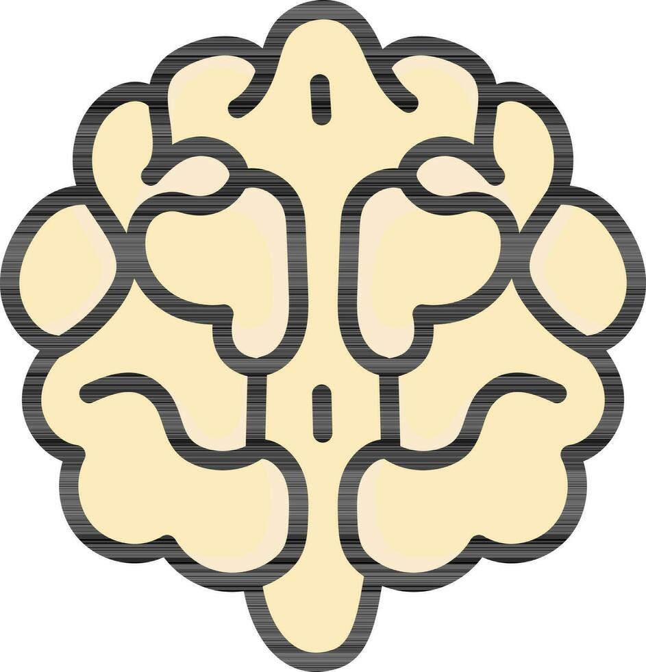 Yellow Human Brain Top View Icon In Flat Style. vector